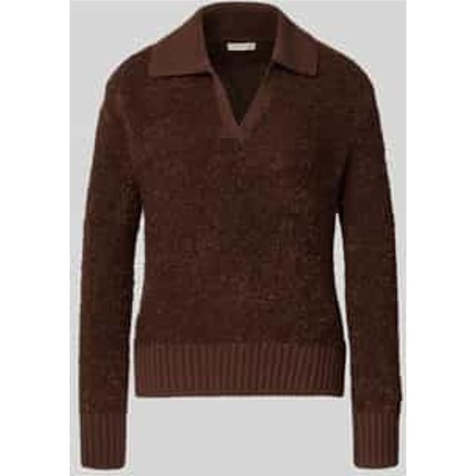Tom Tailor - Bouclé gebreide trui met kraag - Maat S - dark pecan brown melange