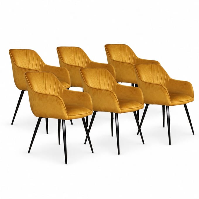 DS4U® - Gaby eetkamerstoel - Set van 6 - Goud - Velvet - Met armleuning