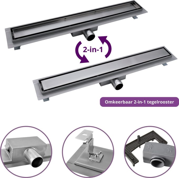 CityLine douchegoot - RVS - 90cm - Zijuitloop - Omkeerbaar Tegelrooster - Basic