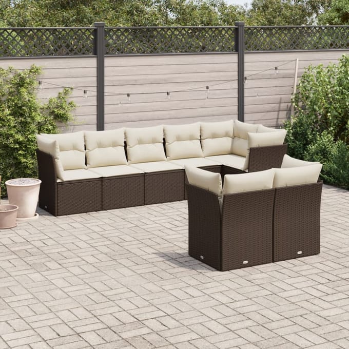 vidaXL - 8-delige - Loungeset - met - kussens - poly - rattan - bruin