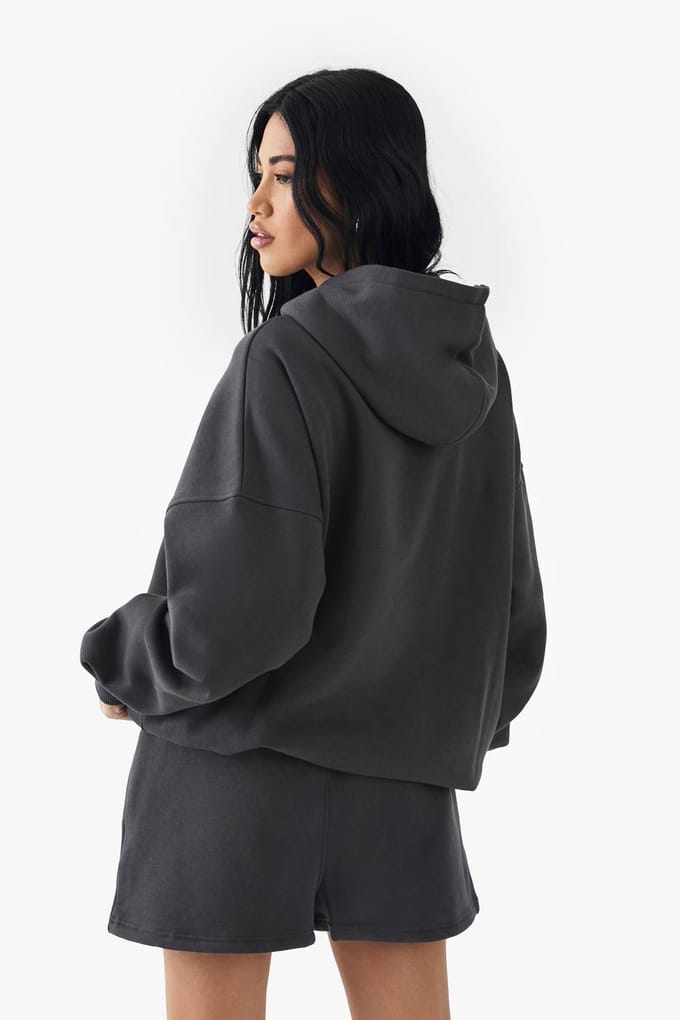 Dames Dsgn Studio Handdoekstof Applique Sweat Short | Houtskool | Maat: XS