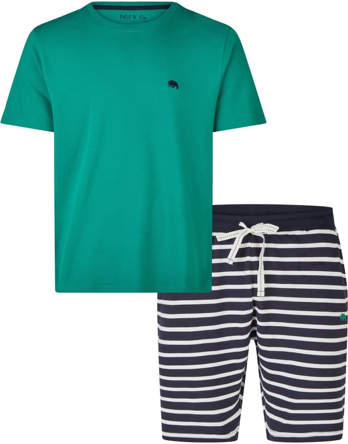 Phil & Co Heren Shortama Korte Pyjama Set Groen/Donkerblauw Gestreept - Maat L