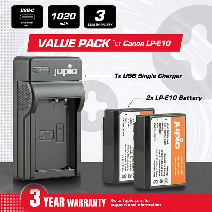 Jupio Kit: 2x Battery LP-E10 + USB Single Charger