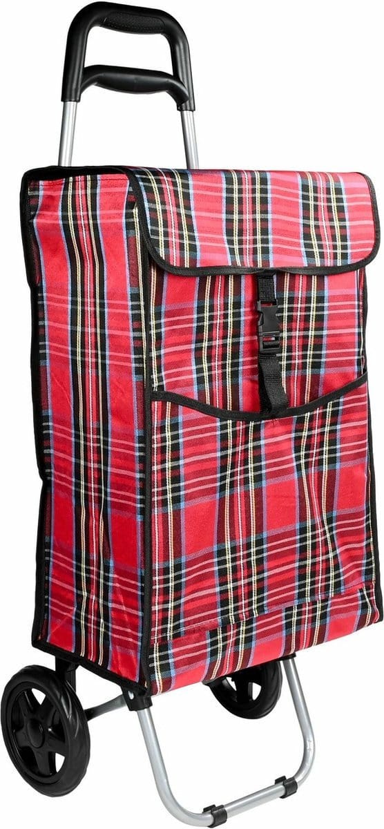 Benson Boodschappentrolley - rood/ruit - 92 x 34 x 27 cm - 40 liter