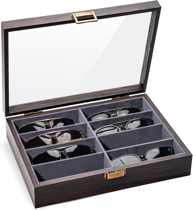 Brillenhouder - Opbergdoos - Brillen Presenteren - 8 Vakken - 32.4 cm Lengte - Espresso