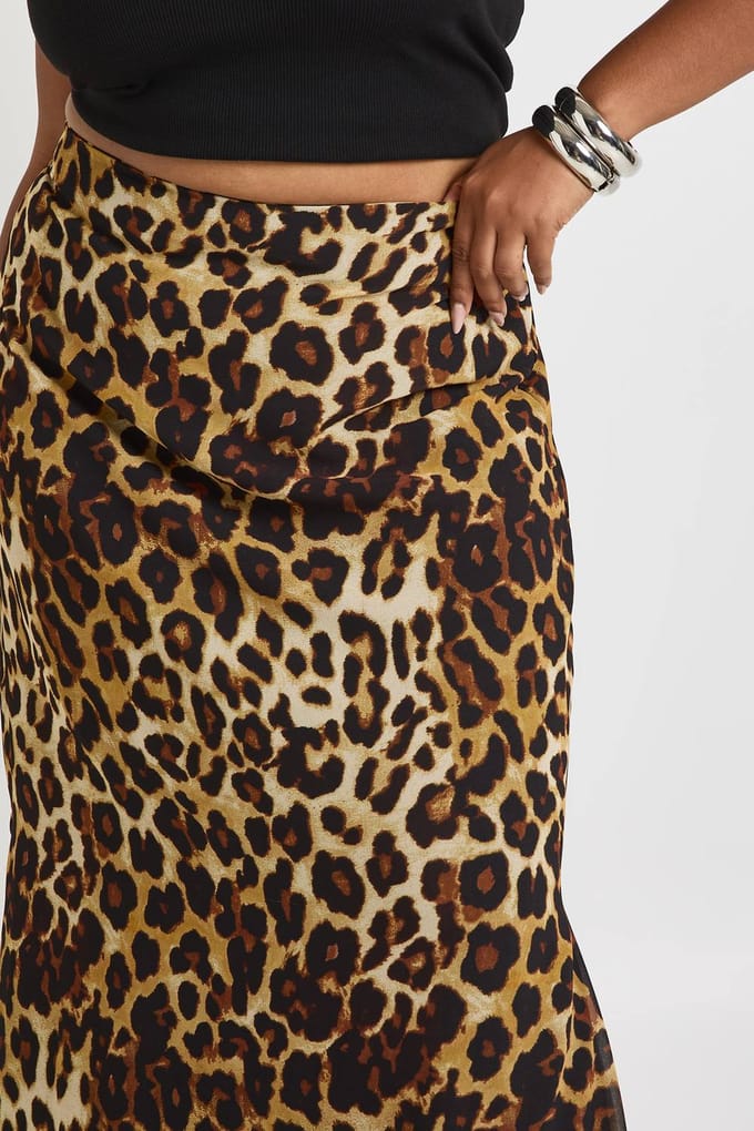 boohoo Dames Plus Leopardprint Geweven Maxi-Rok | Maat: 20