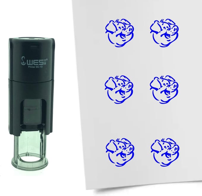 CombiCraft Stempel Varken 10mm rond - blauwe inkt