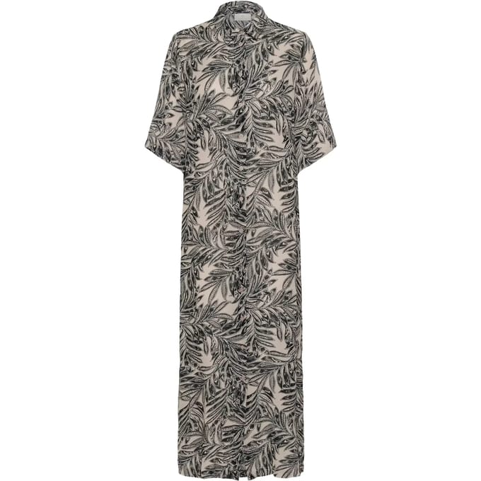 Jurk Loose fit Feather Gray Leaf Print beige