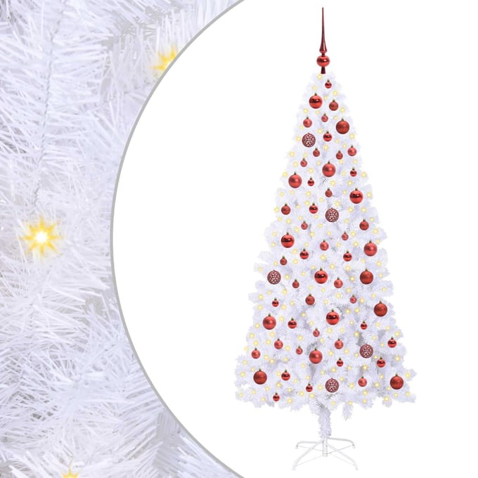 vidaXL - Kunstkerstboom - met - 300 - LED - Wit - 180 - cm - PVC - en - Staal