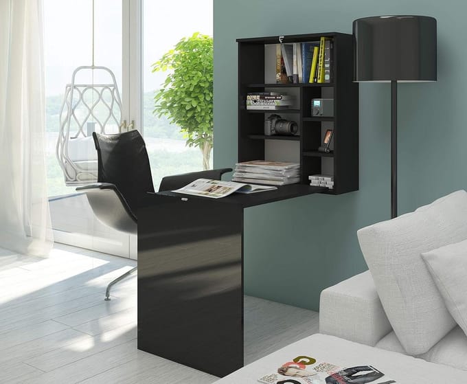 Wandbureau - Klapbureau Tafel - Ruimte Besparen - Opklapbaar - 60 x 23.5 cm - Zwart Mat