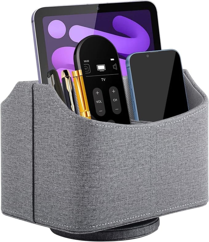 Rotatable Remote Control Holder - Multifunctionele TV Afstandsbediening Organizer van PU Leer met 5 Compartimenten voor Bed- en Bureaubladgebruik