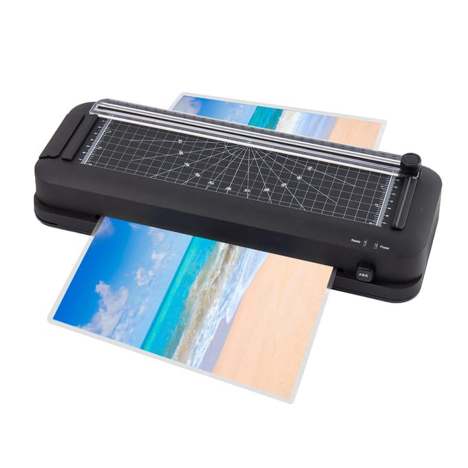 Plastifieuse thermique de bureau A4, Machine avec fonction de découpe de papier de poinçonnage noir
