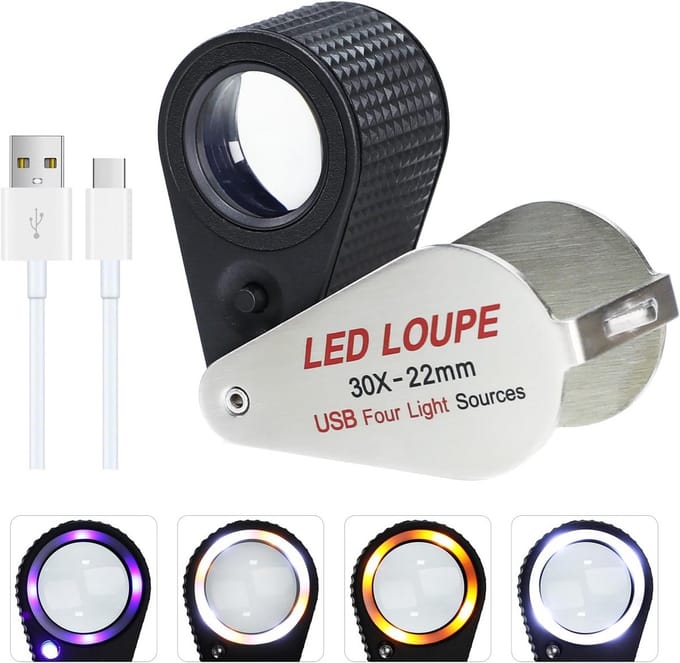 Oplaadbare LED Loep - Vergrootglas 30X - Gedetailleerd Inspecteren - 4 Lichtmodi - 22mm Lens