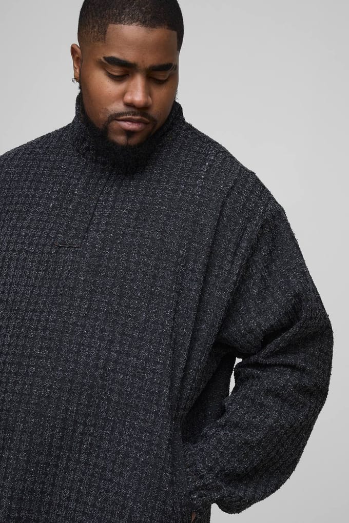 Plus Textured Denim Trechterhals Shirt | Black | Size 2XL