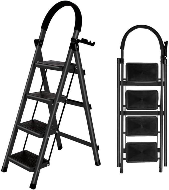Opvouwbare Trapladder met 4 Treden en Werkplatform - Hoge Belasting en Veilig