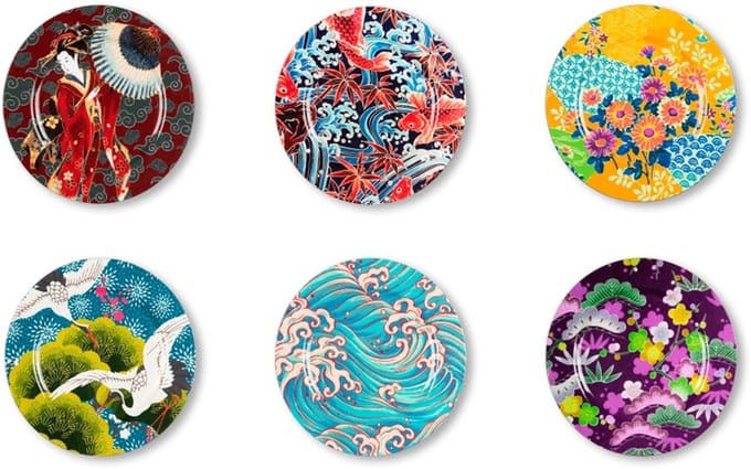 Set van 6 Onderborden – Kimono Design – Multicolor – 33 cm – Oosterse Stijl