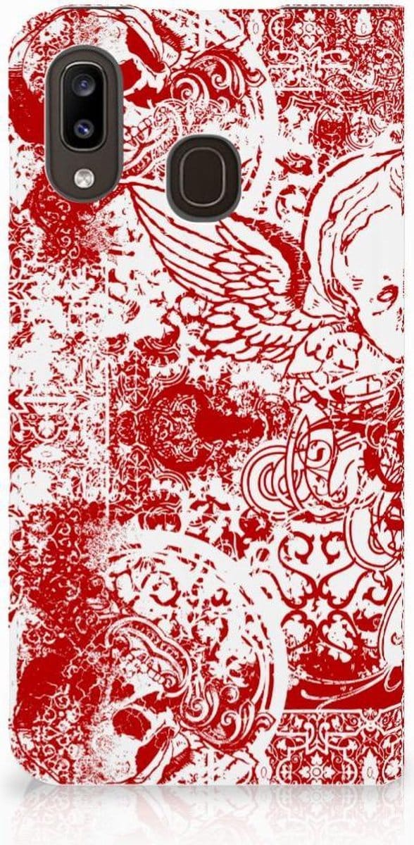 Mobiel BookCase Samsung Galaxy A30 Angel Skull Rood
