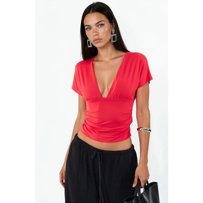 Aansluitende Crop Blouse Met Strikdetail