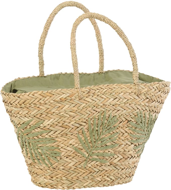 J-Line strandtas Blad - zeegras - naturel/olijfgroen