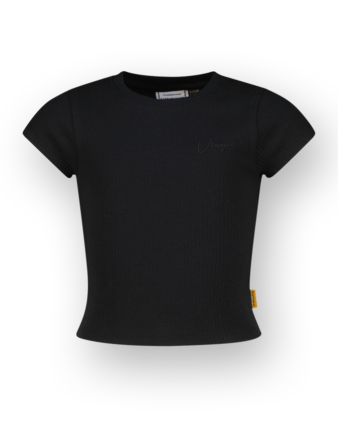 Vingino Girls Basic-crop Rib Tee T-shirt Deep Black Größe: 2 | T-Shirts Outlet | kids | Schwarz