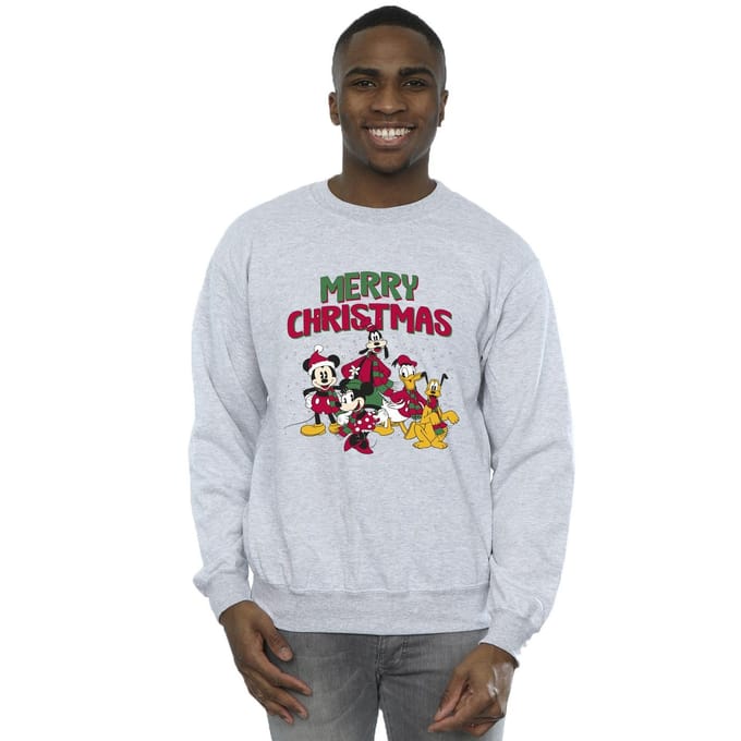 Disney Heren Mickey Mouse Vrolijk Kerstfeest Figuren Sweatshirt (Sportgrijs)