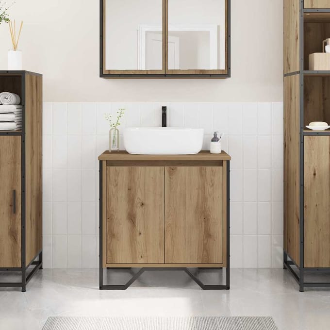 vidaXL - Wastafel - kabinet - voor - de - badkamer - Artisan - Eiken - 60 - x - 35 - x - 60 - cm
