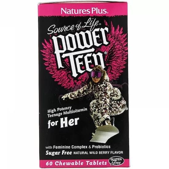 Nature's Plus - Source de vie, Power Teen, pour elle, saveur naturelle de baies sauvages, 60 comprimés à croquer