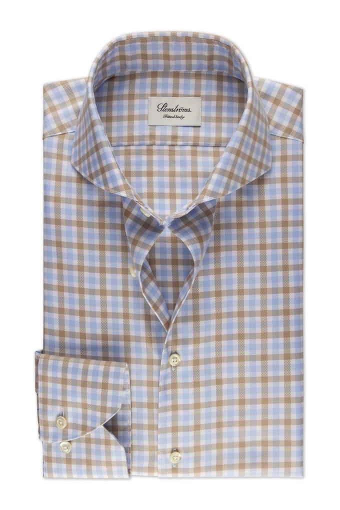Stenströms Slimline/36, Rc Cuff Light Beige Check Maat: 44 | Zakelijke Overhemden Outlet | Heren | Blauw