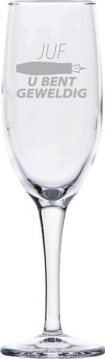 Gegraveerde Champagneglas 16,5cl Juf u bent geweldig