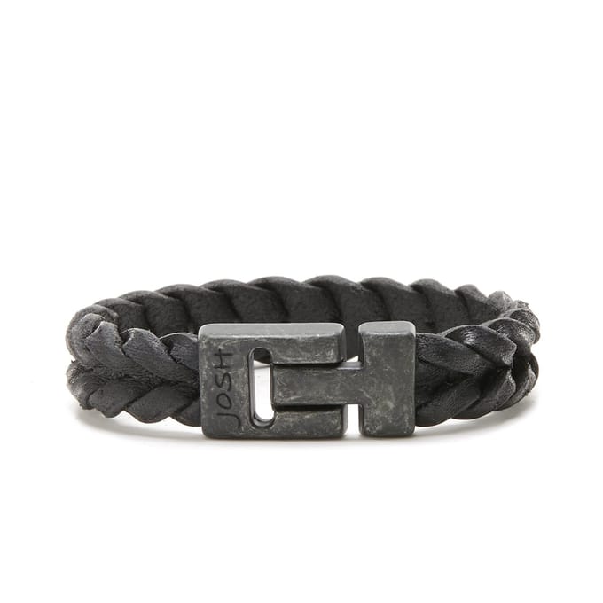 Josh Vintage Heren Armband Leer;Metaal - Zwart