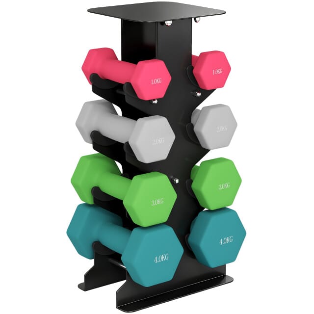 4goodz Dumbbell set 1-4 kg hexagonaal 4 paar dumbbells met standaard -antislip
