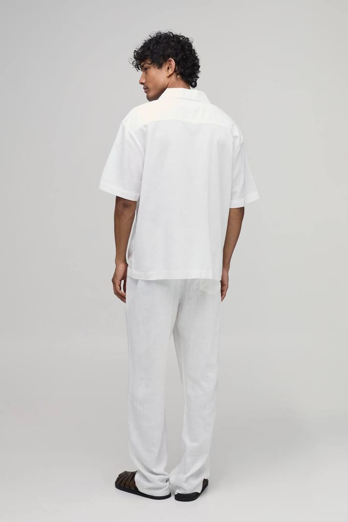 Oversized Linnen Blend Shirt Met Bloemenprint En Borstzak | White | Size Small