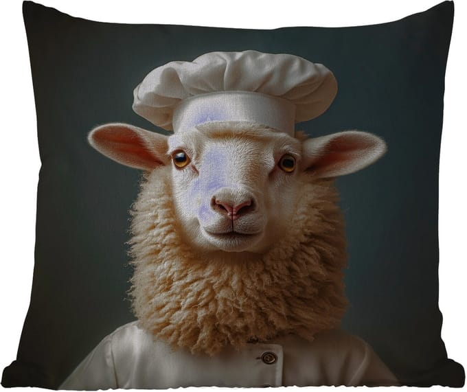Buitenkussen - Schaap - Wol - Kok - 45x45 cm - Weerbestendig