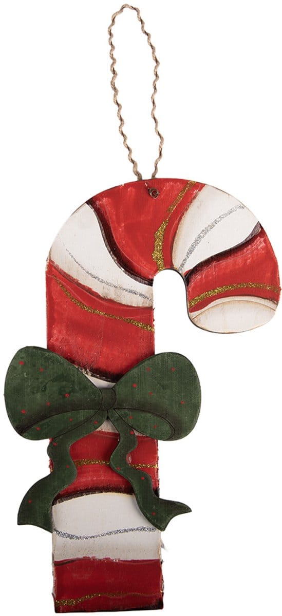 Clayre & Eef Kersthanger Zuurstok 16x1x29 cm Rood Hout