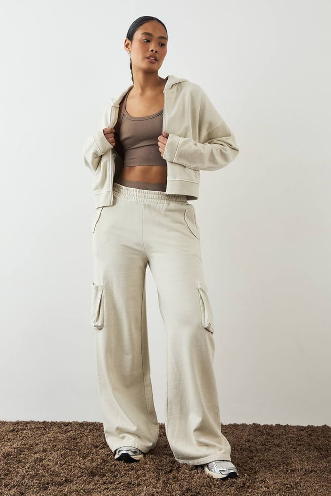 Dames DSGN Studio Premium Heavyweight Gewassen Cargo Jogger | Ecru | Maat: Large