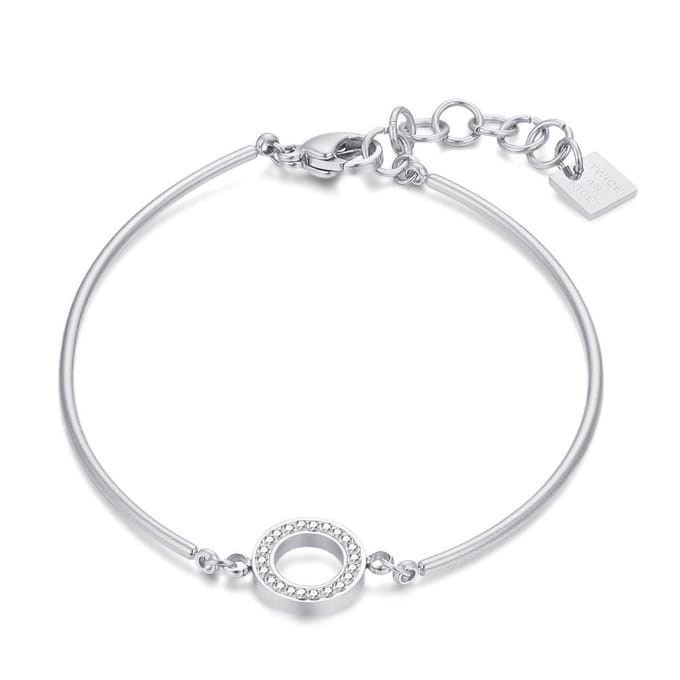 Twice As Nice Armband in zilver, cirkel witte zirkonia 19cm