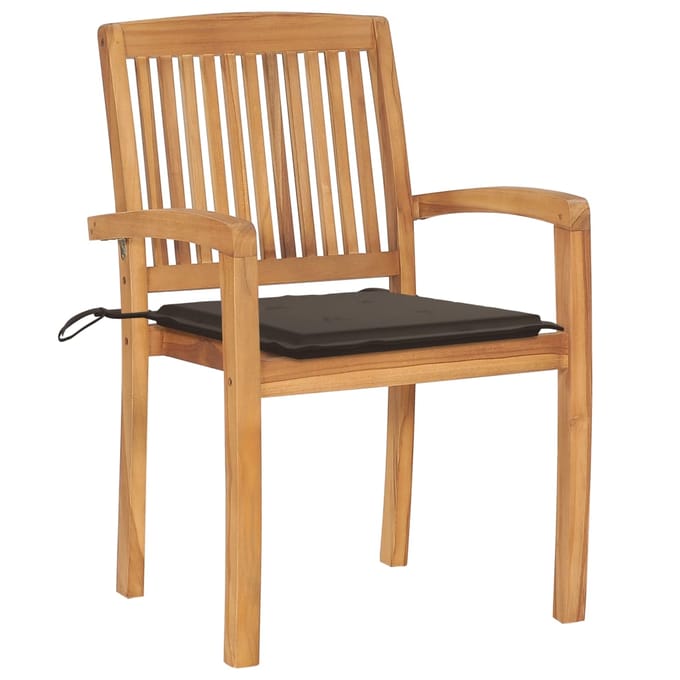 vidaXL - Tuinstoelen - stapelbaar - 6 - st - met - kussens - massief - teakhout