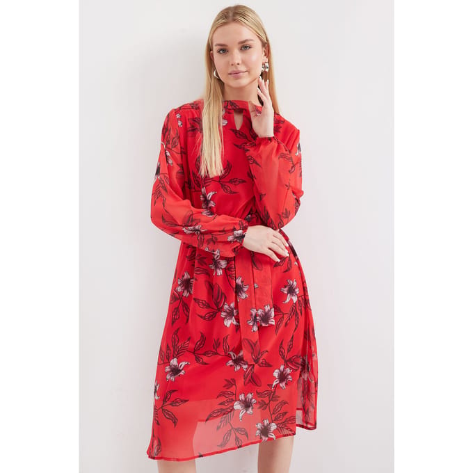 Bloemenprint Midi-jurk met Touwtjes