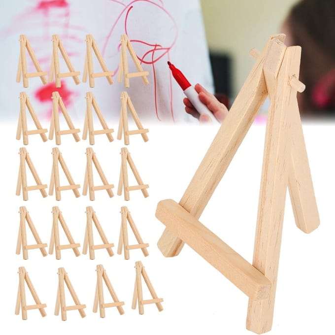 20 Pièces Chevalet en Bois Artware Mini A-Frame Bois Naturel Présentoir Trépied Support pour Décoration Accessoires d'Exposition beige