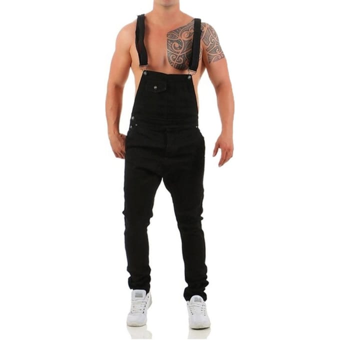 Jean à bretelles siamois coupe slim pour hommes M noir