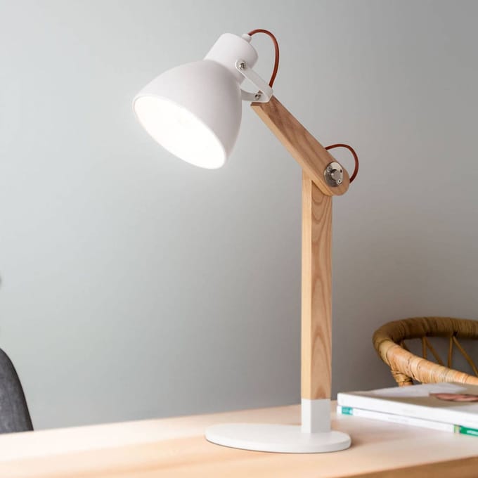 Fabas Luce Tafellamp Sveva van hout, wit/essen