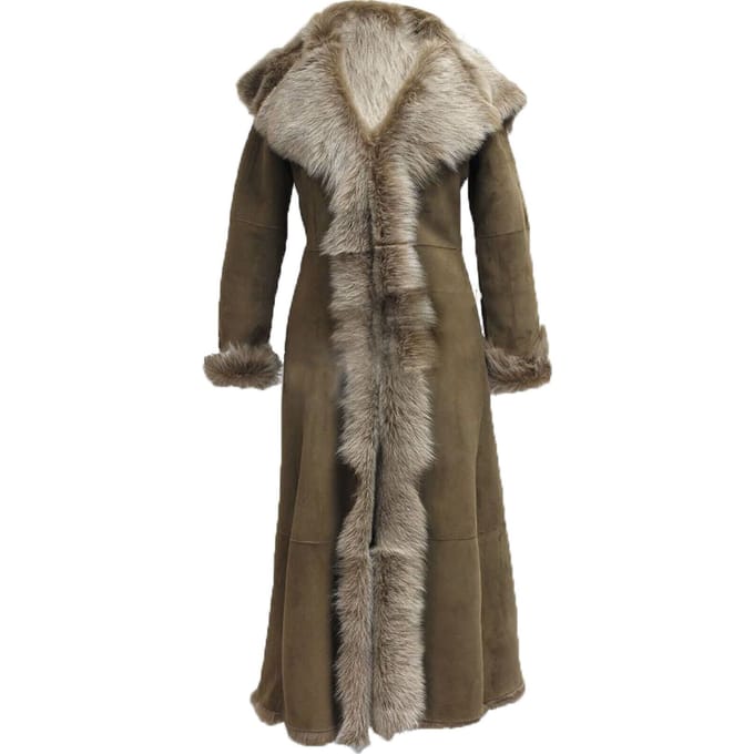 Dames suède Toscana schapenvacht trenchcoat met capuchon-Rushden