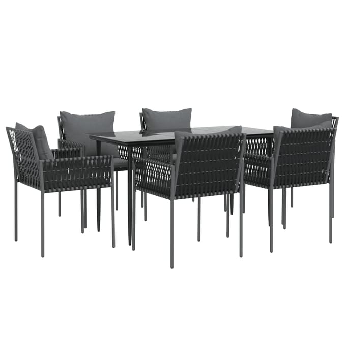 vidaXL - 7-delige - Tuinset - met - kussens - poly - rattan - en - staal