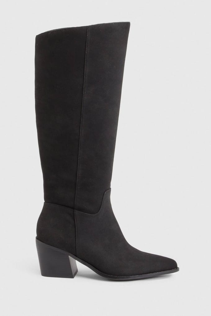 boohoo Dames Wijde Kniehoge Western Laarzen | Black | Maat: 4