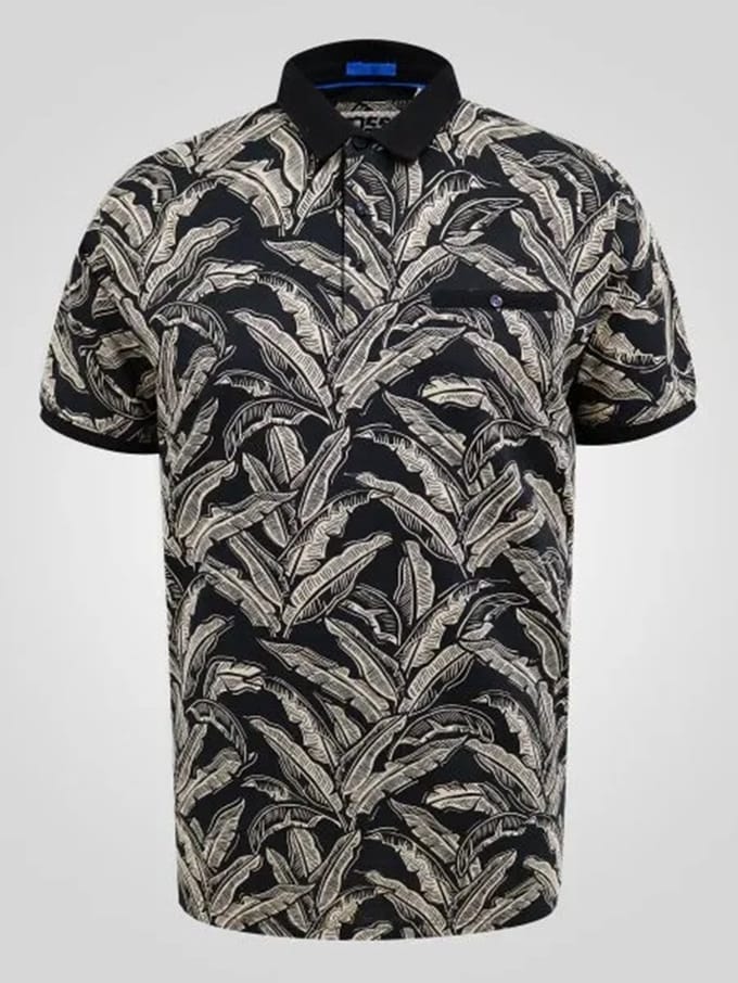 Duke PALMER-D555 AO Leaf Printed Jacquard Collar & Cuff S/S Polo 2XL BIG SIZE