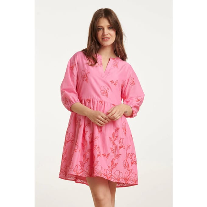 Smashed Lemon 25263 bloemen geborduurde korte jurk met v-hals |