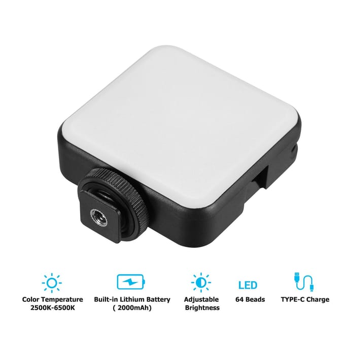 Kit d'éclairage de vidéoconférence W64 avec Mini lumière LED Vlog bicolore 6W, 2500K-6500K, variable noir