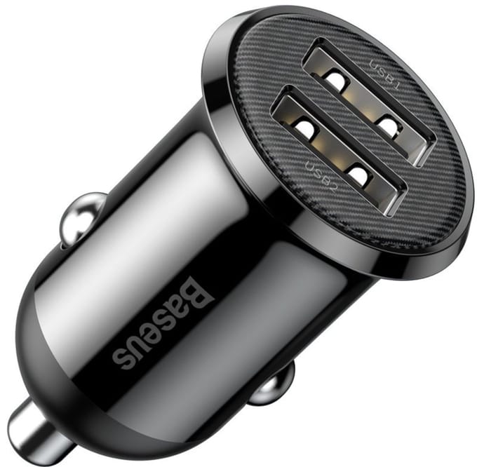 Baseus Compacte Dubbele USB Poort Autolader 4.8A Zwart