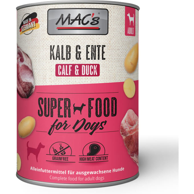 MAC's Hondenvoer Natvoer Blik - 70% Kalf & Eend - 6 x 800g