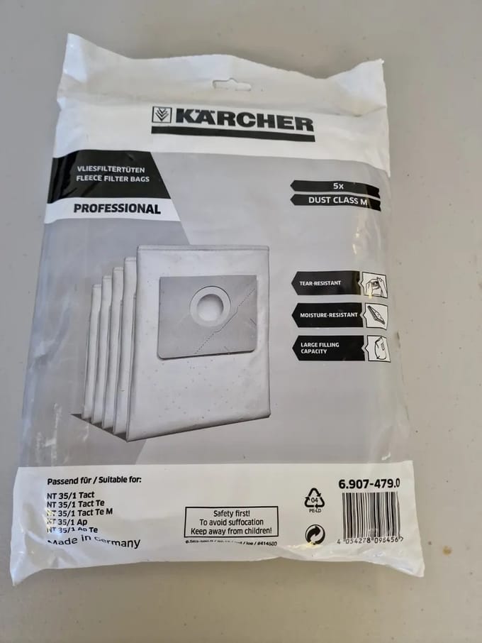 Zak stofzuigerzakken (x5) voor KARCHER stofzuiger 69074790